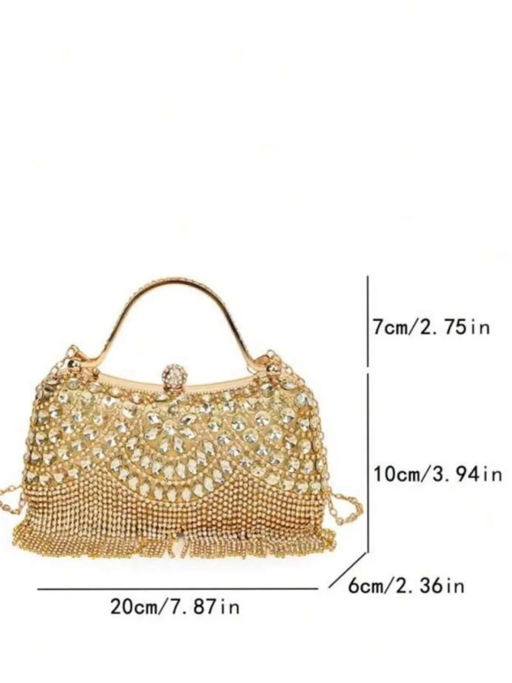 Gold Crystal Fringe Evening Clutch Handbag